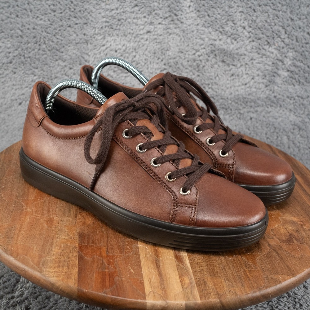 Ecco Soft Classic Mens Shoes Sz 7 Comfort Brown Leather Lace Up Walking Sneaker
